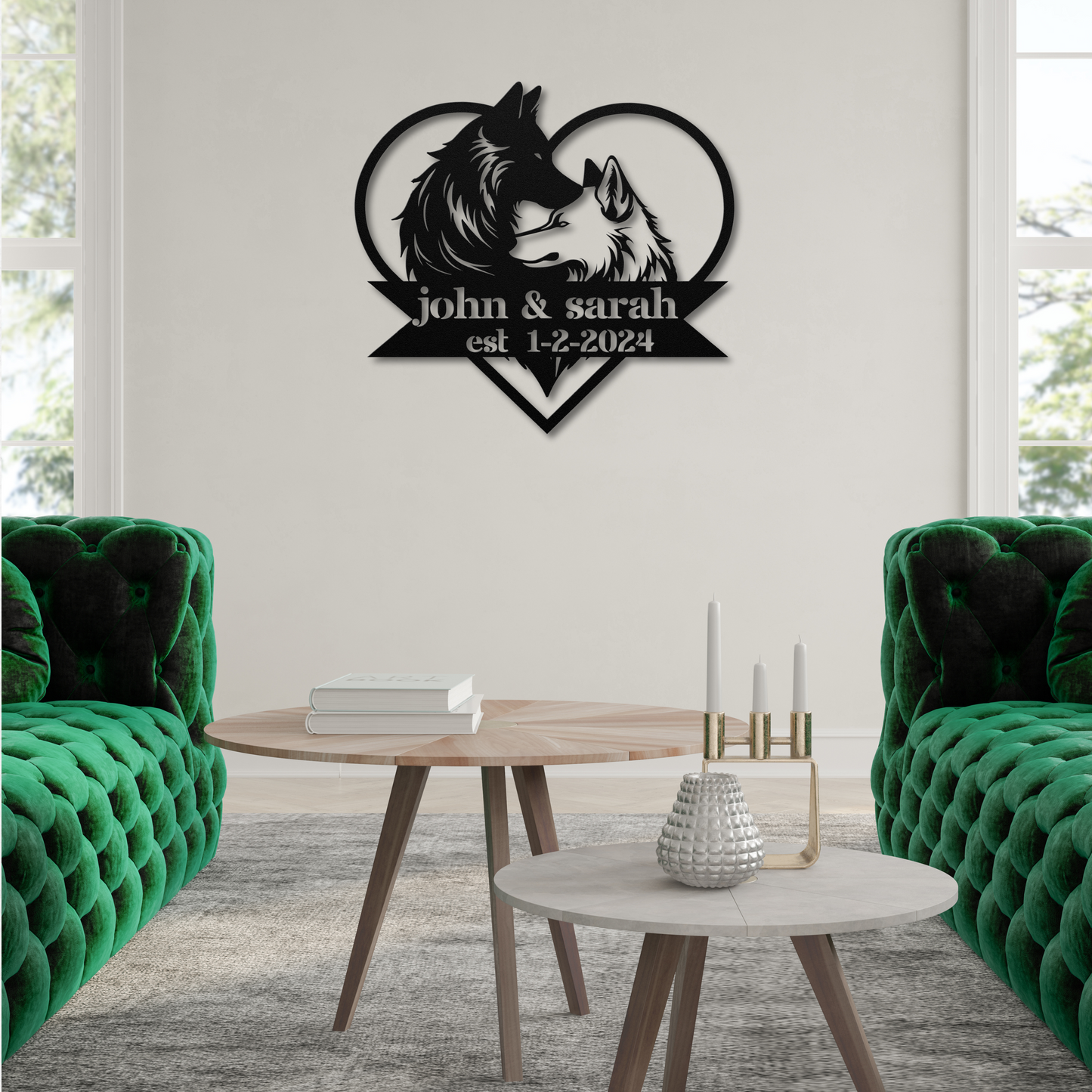 Custom Wolf Couple Metal Wall Art: Personalize Your Wild Love Story