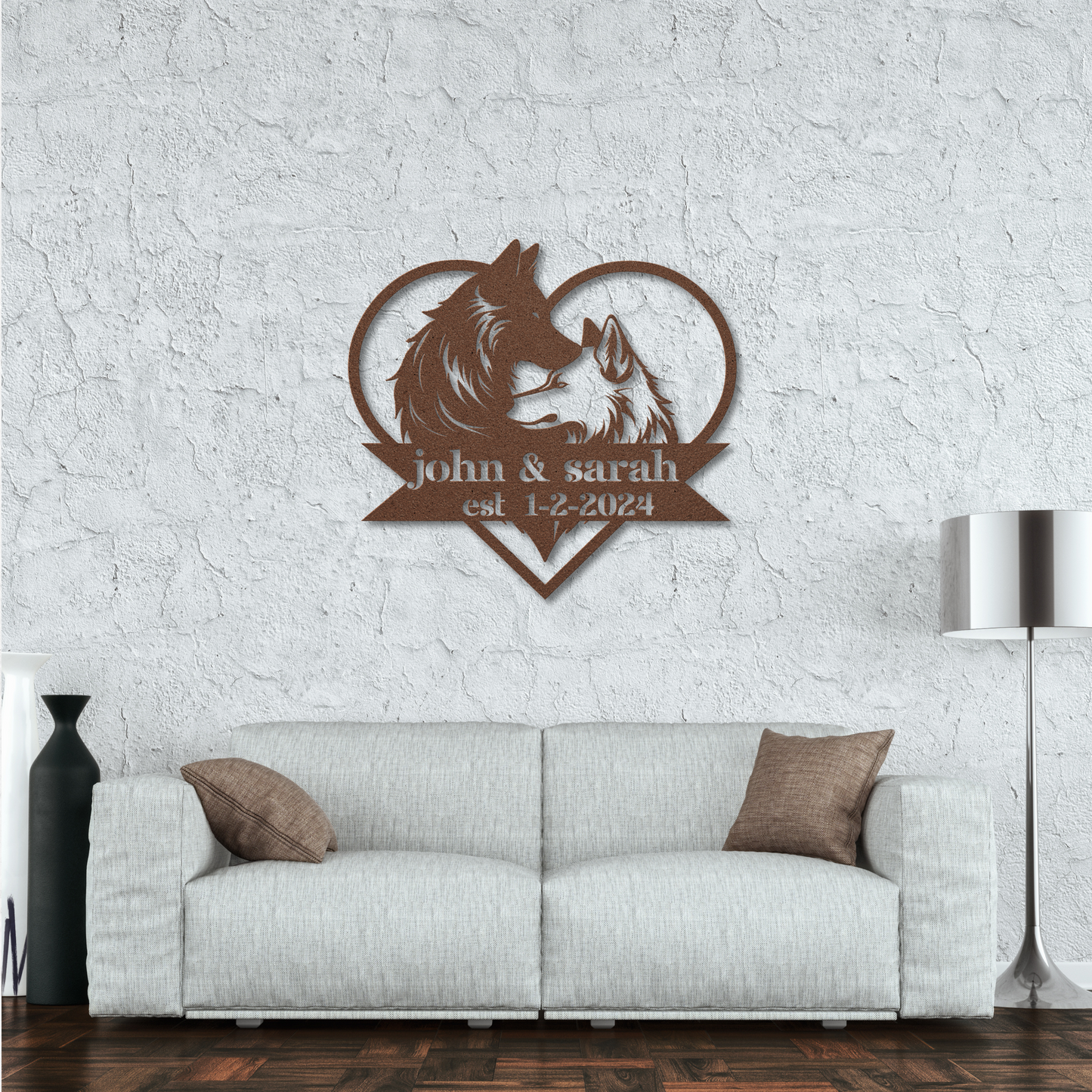 Custom Wolf Couple Metal Wall Art: Personalize Your Wild Love Story