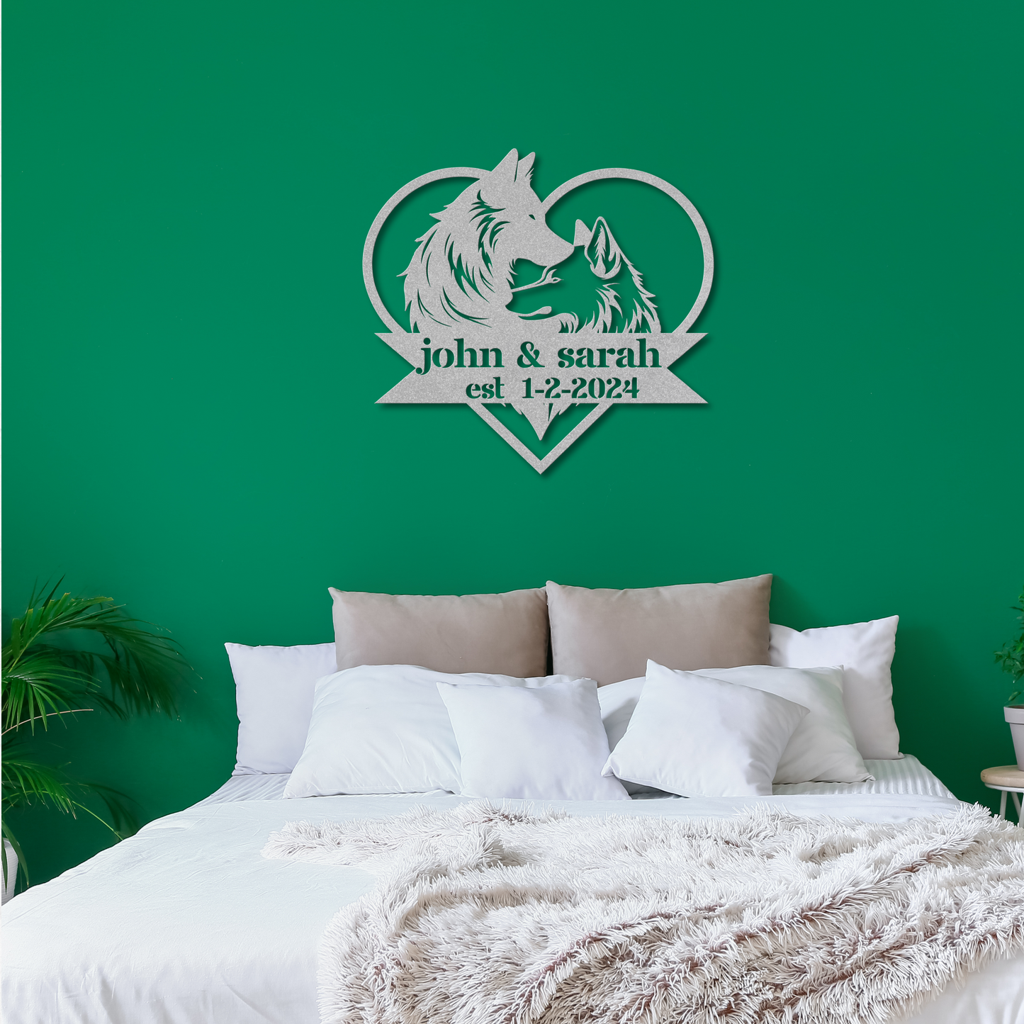 Custom Wolf Couple Metal Wall Art: Personalize Your Wild Love Story